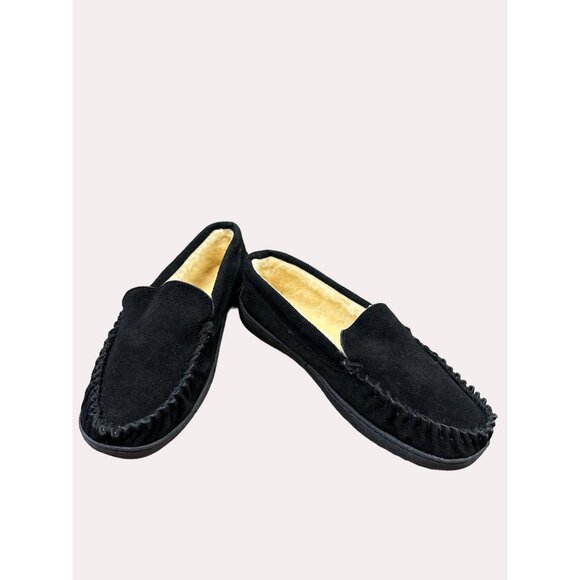Alpine Swiss men’s Black suede moccasin slip fur lined shoes size 9 SKU 6183
